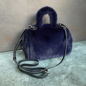 Hand-Dyed Dark Blue Mink Fur Mini Speedy Bag